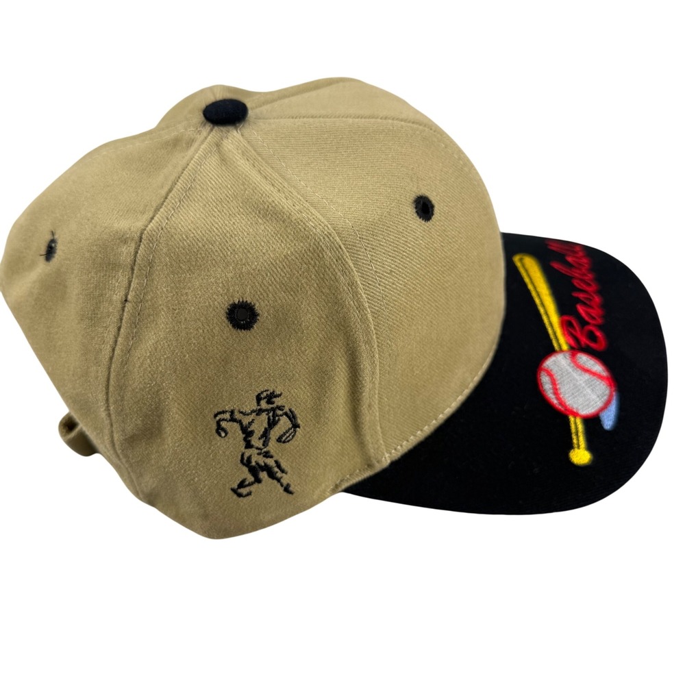 Nissin Baseball Cap Tan Black Two Tone Embroidered Adjustable Strapback Hat - Picture 2 of 12